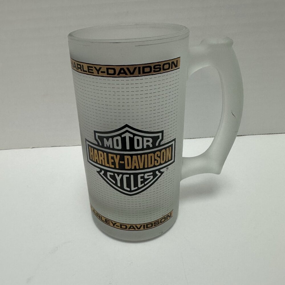 Harley Davidson Frosted Glass Beer Stein Duo Glide 1958 Motorcycle
